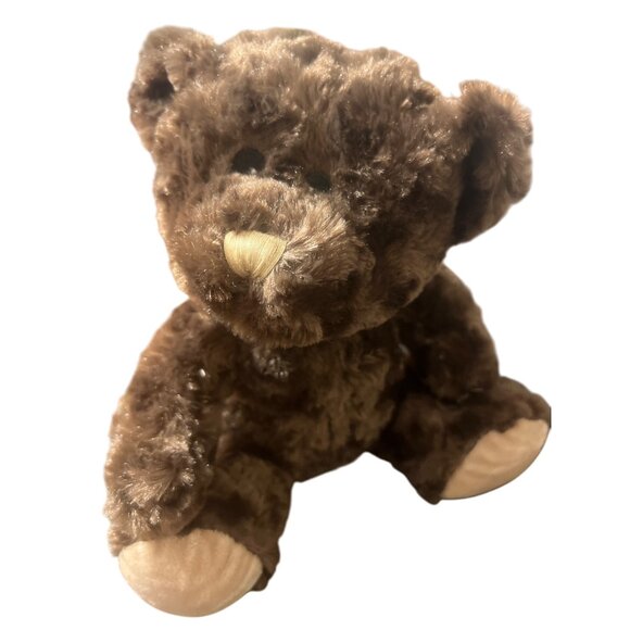 Progressive Plush Bear Toy Black Sewn Eyes Sitting Soft Brown Faux Fur 10" tall - Picture 1 of 5